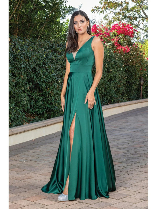 HUNTER GREEN SATIN A LONG DRESS