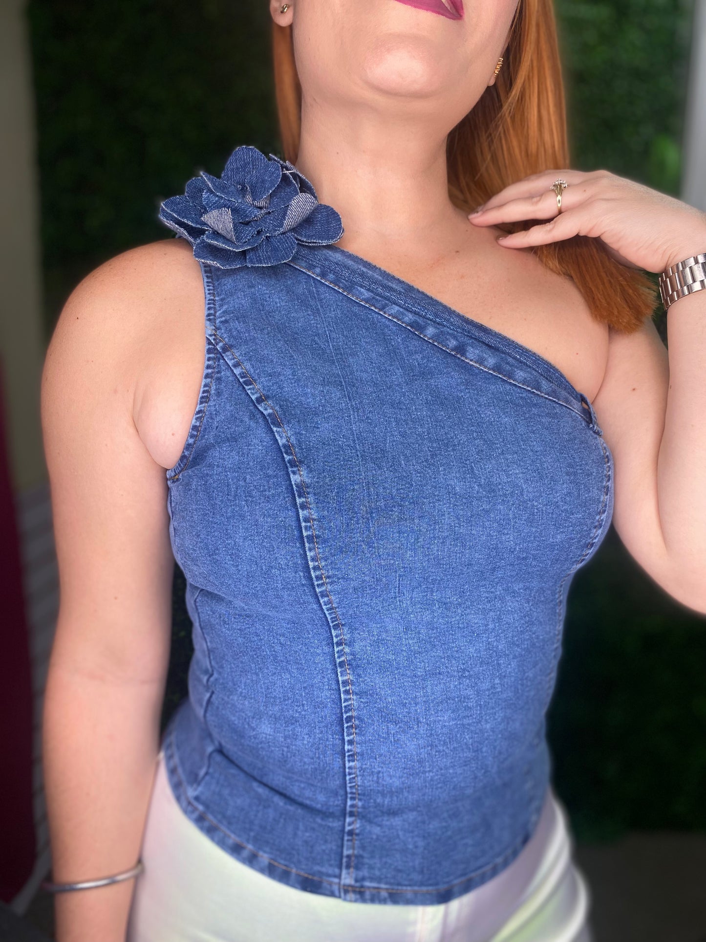 One Shoulder Denim Top