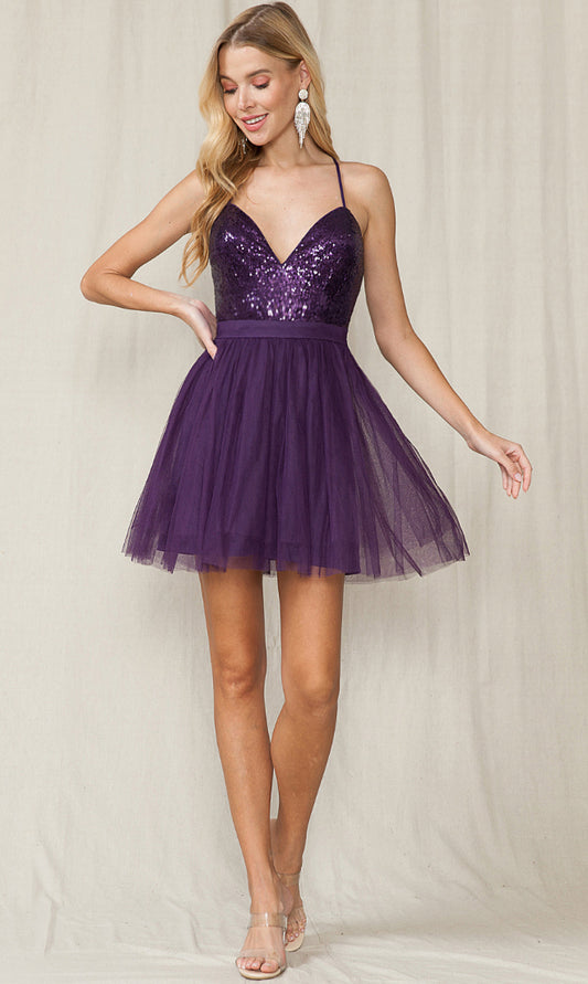 LADIES SEQUIN TOP TULLE SHORT MINI DRESS